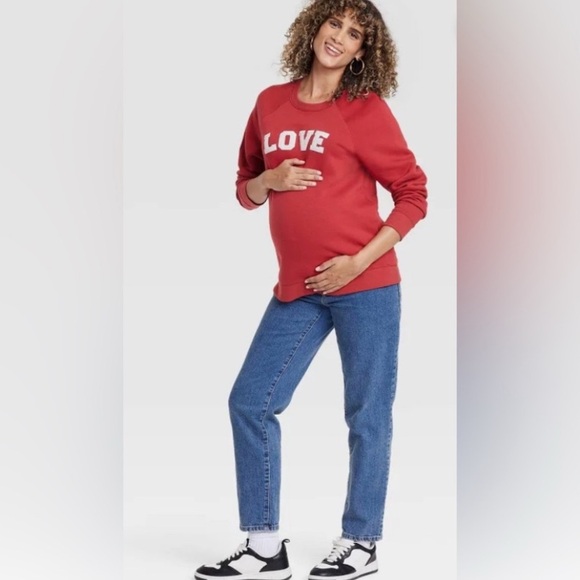 NWT Isabel Maternity Red And White Love Soft Cozy Sweat Shirt. Grows with you! - Picture 2 of 5